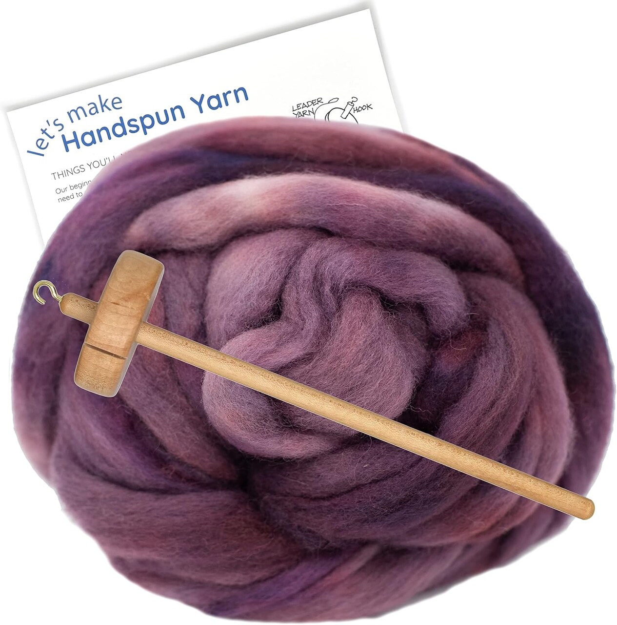 LEARN TO SPIN - Beginner's Spinning Kit with Hand Dyed BFL Roving, Drop Spindle & Printed Instructions w/ Video. Many Colors.
